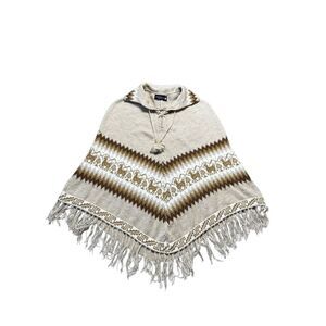 Alpaca Connection Poncho Southwestern Fringe Wool Alpaca Shawl Wrap Boho Sweater